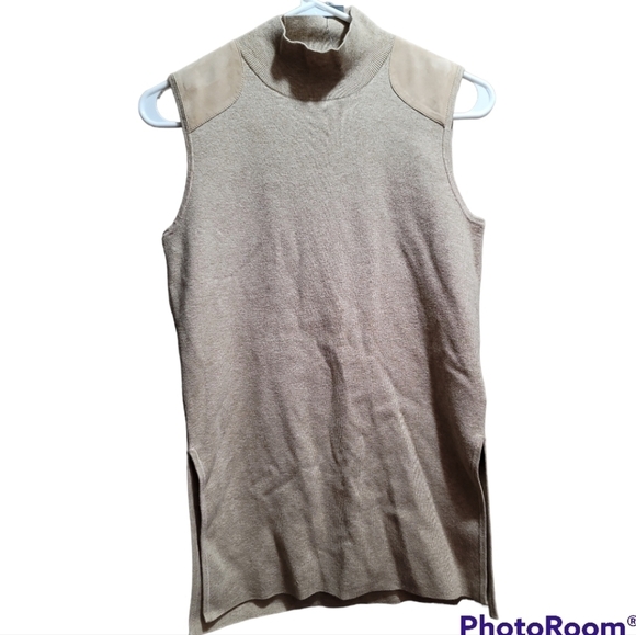 NWT Polo Ralph Lauren Mock Neck Sweater Vest XS Side Slits Faux Suede Shoulder - Picture 1 of 9